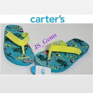 New Carters Kid Flip Flops Toddler XL 11 12 Blue Yellow Dinosaur Shoes